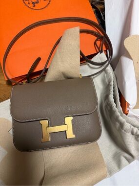 Hermes Constance Crossbody Bag in Etoupe with Gold Hardware